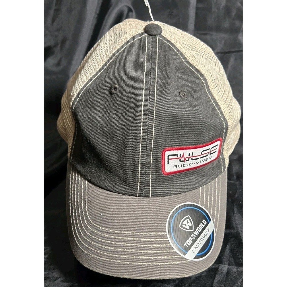 Pulse Audio Video Snapback Hat Cap Gray Cream Mesh Adjustable‎ Top of the World